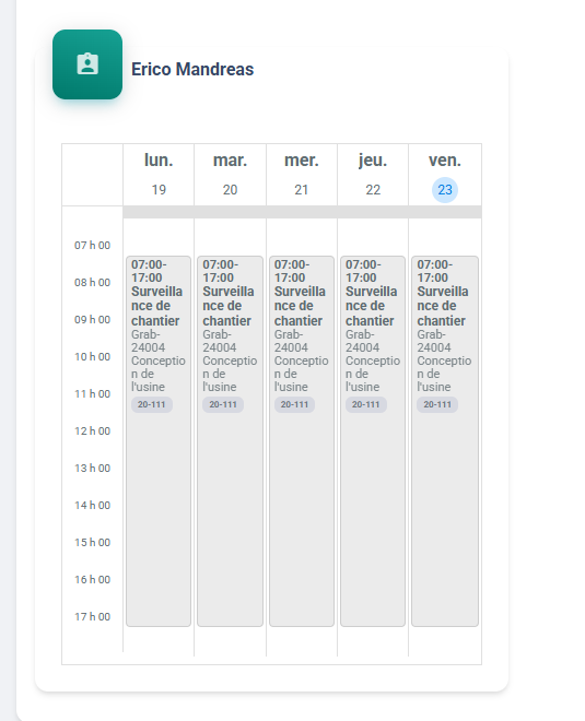 Capture d'écran du calendrier intelligent dans MADGest