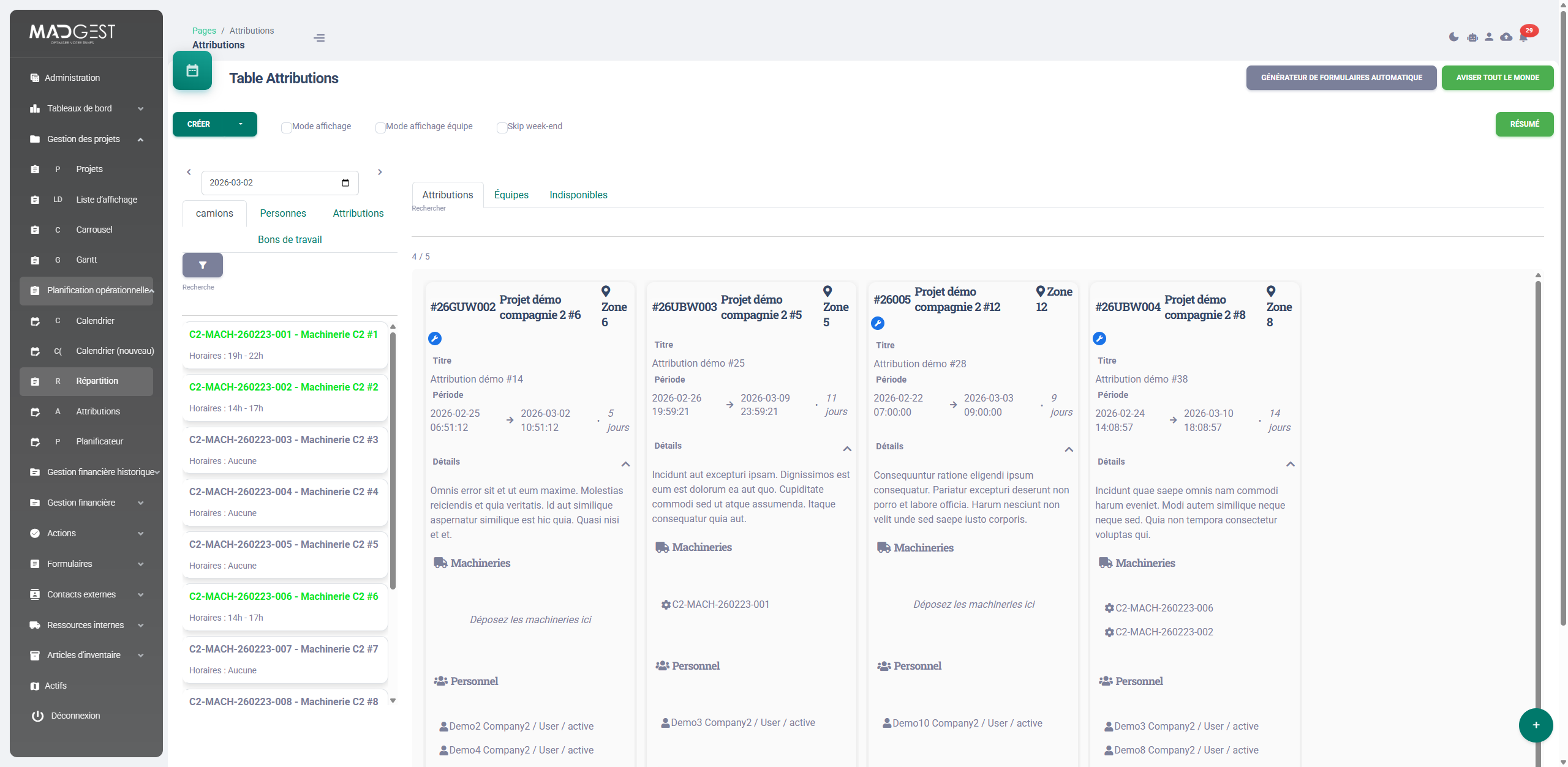 Capture d'écran : Tableau Kanban — suivi des tâches dans MADGest